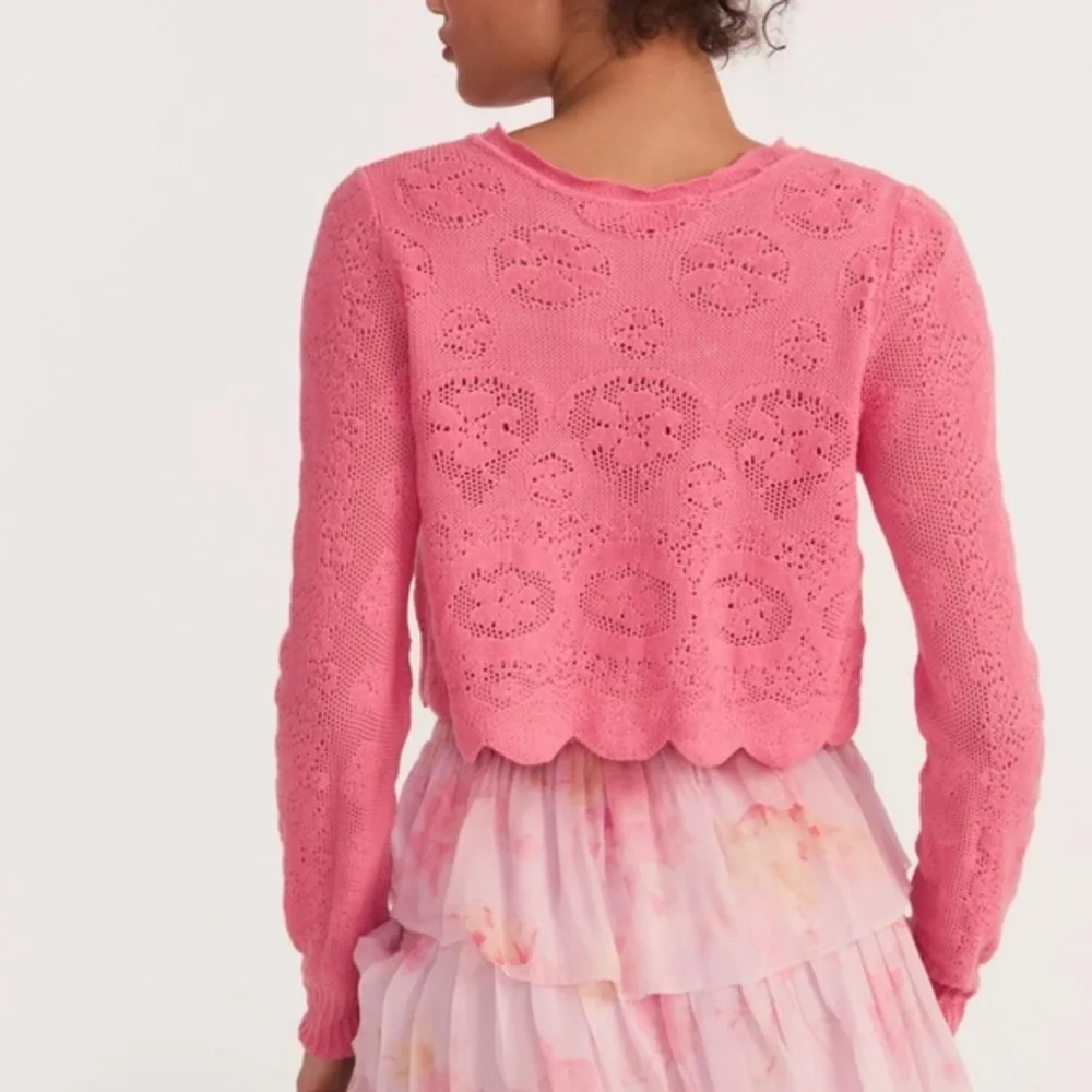 LOVESHACKFANCY Muriel Crop Cardigan STRAWBERRY BUBBLEGUM